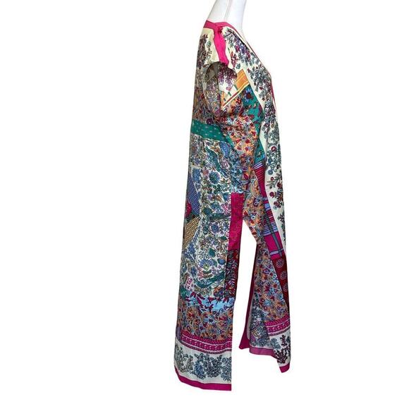 Silk maxi kimono, one size, Asian, patchwork pattern, flowy, bohemian, artsy - Picture 2 of 5